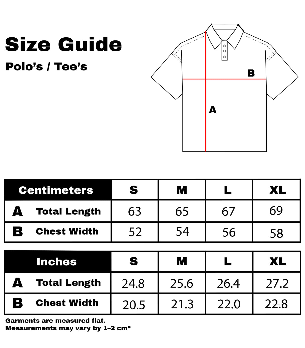 Size chart for Ascend Polo (Pink)